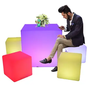 Mesas Y Sillas Para Eventos Modern Bar Stools Led Light Up Cube Seat Chair Seating Outdoor Furniture