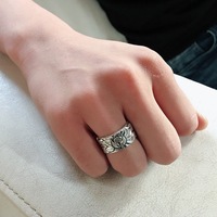 Bague ouverte unisexe large style punk, lotus noirci avec gravure du Sutra du Cœur, vintage, Pêches et Pixiu, vente en gros