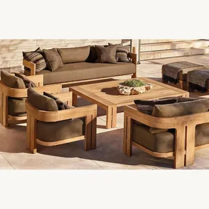 High End Teak Wood Patio Hotel Furniture Backyard Outdoor Teak Garden Sofa Set With Cushions