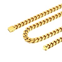 Cadena Cubana Gruesa de Acero Inoxidable Chapada en Oro de 24K, de 5mm, 7mm, 9mm, 11mm, 13mm, 15mm, con Diseño Geométrico Moderno para Hombre, Venta al por Mayor