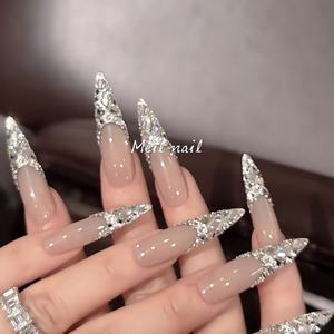 <span class=keywords><strong>Uñas</strong></span> Acrílicas de Lujo Hechas a Mano, Diseño 3D para Novias, Forma de Ataúd, <span class=keywords><strong>Uñas</strong></span> Postizas con Diamantes Brillantes, Nuevo Diseño Explosivo - Product Image 2
