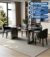 Ensemble de table et de chaises de salle à manger rectangulaire moderne haut de gamme 6 places avec plateau en marbre pour la maison et l'hôtel