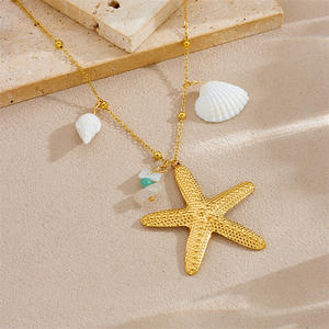 Colgante de concha de esmalte colorido bohemio, collar de playa para mujer, colgante de estrella de mar de acero inoxidable chapado en oro de 18 quilates, joyería de <span class=keywords><strong>verano</strong></span> - Product Image 6