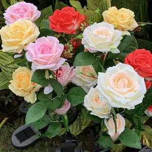 Phong Cách Mới 3 Đầu Rose Flower Hình Ánh Sáng Năng Lượng Mặt Trời Powered Cảnh Quan Ngoài Trời Vườn Lawn LED Trang Trí Spike Đèn Cho Lối Đi - Product Image 6