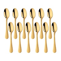 Ensemble de cuillères à soupe en acier inoxydable, 12 pièces, Design martelé brillant doré avec poignée de sablage