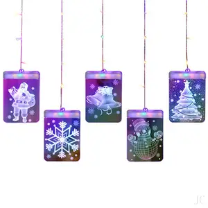 Cortina de luces Led 3D con USB, decoración de Papá Noel, campana, copo de nieve, muñeco de nieve, hadas, para el hogar, interior y exterior