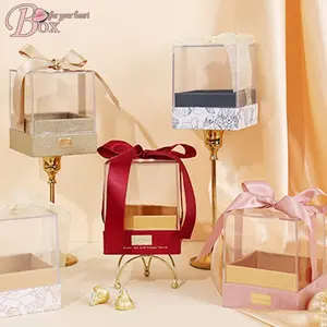 rose Cardboard gift acrylic flower Paper ribbon Wedding favor plastic bridesmaid gift box