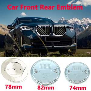 Emblèmes de capot avant et de coffre arrière de voiture 74mm 78mm 82mm, 2 broches, base chromée + autocollant en aluminium pour E30 E39 E46 E60 E90 X3 X4 X5 - Product Image 1