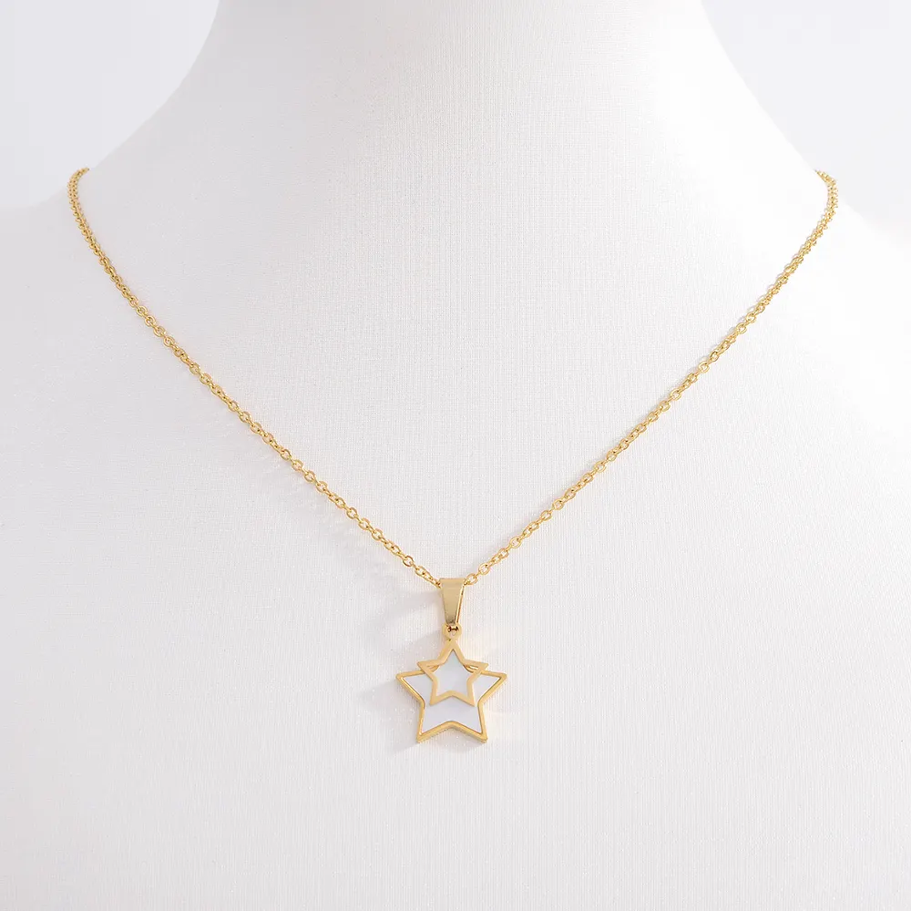 Collar con colgante de estrella de concha de acero inoxidable, collar minimalista de concha de la suerte de Estrella del Norte, joyería con abalorio