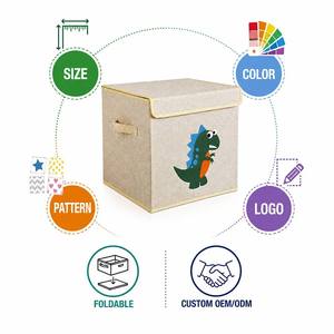 Dinosaur Print Fabric <strong>Storage</strong> <strong>Cube</strong> 33*33*33cm, Foldable Kids Toy Organizer <strong>Bin</strong> with Lid, Collapsible Nursery Shelf Basket OEM - Product Image 5