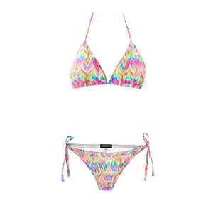 Set bikini con stampa a zig-zag colorata, top con laccetti e slip con laccetti laterali SQ66990 Taglia 42 44 46 48 - Product Image 2