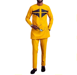 Ensemble Décontracté Style Ethnique Africain Homme M-4XL, Costume 2 Pièces : Chemise Jaune et Pantalon, Élégant à Manches Longues - Product Image 1