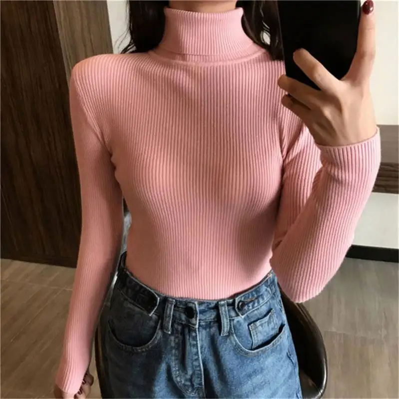 Autumn Winter Thick Sweater Women Knitted Ribbed Pullover Sweater Long Sleeve Turtleneck Slim Jumper Soft Warm Pull Femme
