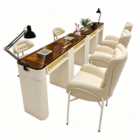 Table de manucure en verre de style crème avec prise d'aspirateur intégrée et table de manucure