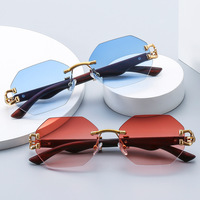Lunettes de soleil sans cadre à bord coupé boîte à la mode lunettes de soleil de plage lunettes à la mode léopard monture décorative