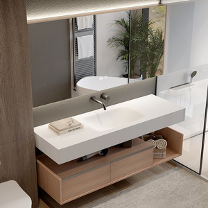 Meuble de salle de bain minimaliste pour hôtel, armoire de rangement intelligente avec miroir, lavabo blanc, meuble suspendu - Product Image 3