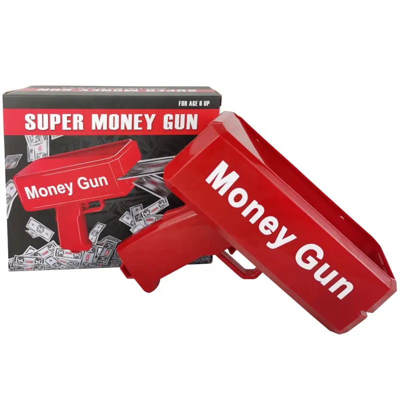 Logo a colori personalizzato OEM gioca con i soldi Make It Rain Cash Shooter Spray Money Gun Toys puntelli per feste spaventoso Super Dollar Shooter Gun
