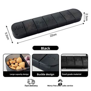 Estuche portátil creativo para pastillas semanal de 7 días, con 7 compartimentos independientes de una sola fila, diseño de tira larga, técnica de inyección PP - Product Image 3