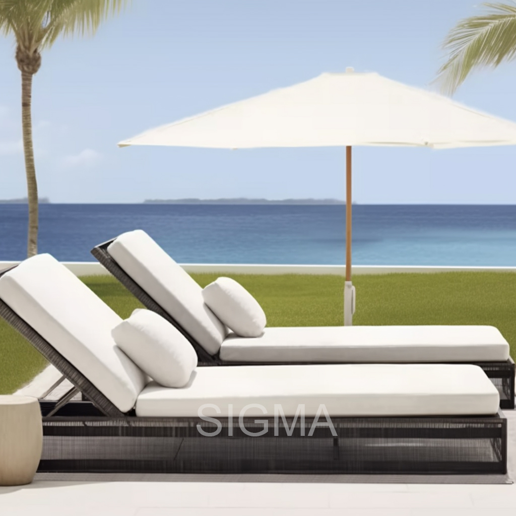 Luxury Garden Lounge Set  Rope Woven Beach Sun Bed All-weather Lounge Sofa Outdoor Chaise Lounge