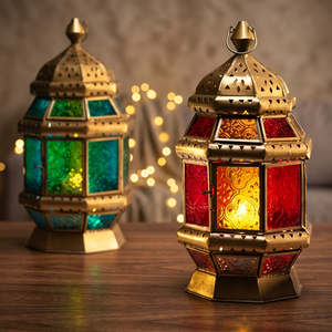Metal Iron <b>Candle</b> <b>Lantern</b> / Stained Glass <b>Lantern</b>/<b>large</b> Moroccan <b>Lantern</b> - Product Image 3
