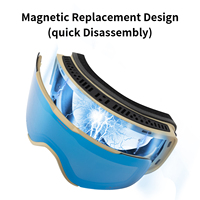 Masque de ski magnétique interchangeable P1 Pro, ajustement asiatique - Certifié CE, 5 couleurs de verres, anti-buée, UV400, compatible myopie OTG
