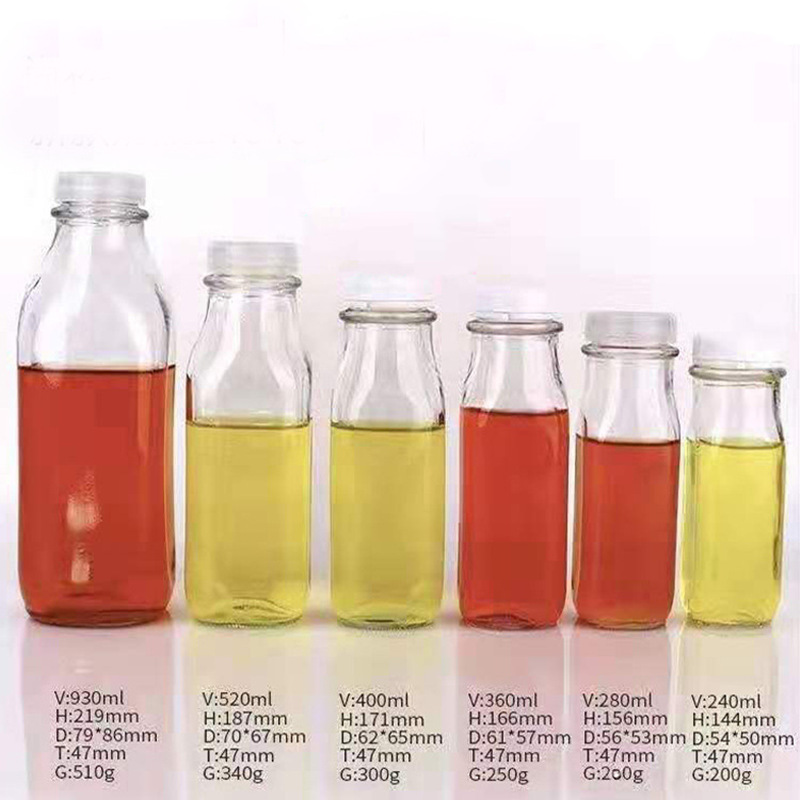 Fashion clear Glass Milk Juice Beverage Bottle   milk bottle glass  With  Cap
