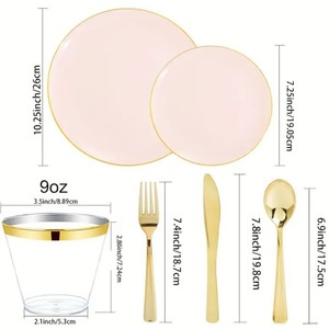 Assiette en plastique jetable à fond blanc <span class=keywords><strong>rose</strong></span> Phnom Penh Design 7.5 pouces et 10.25 pouces pour les fêtes et événements de banquet transfrontaliers - Product Image 5