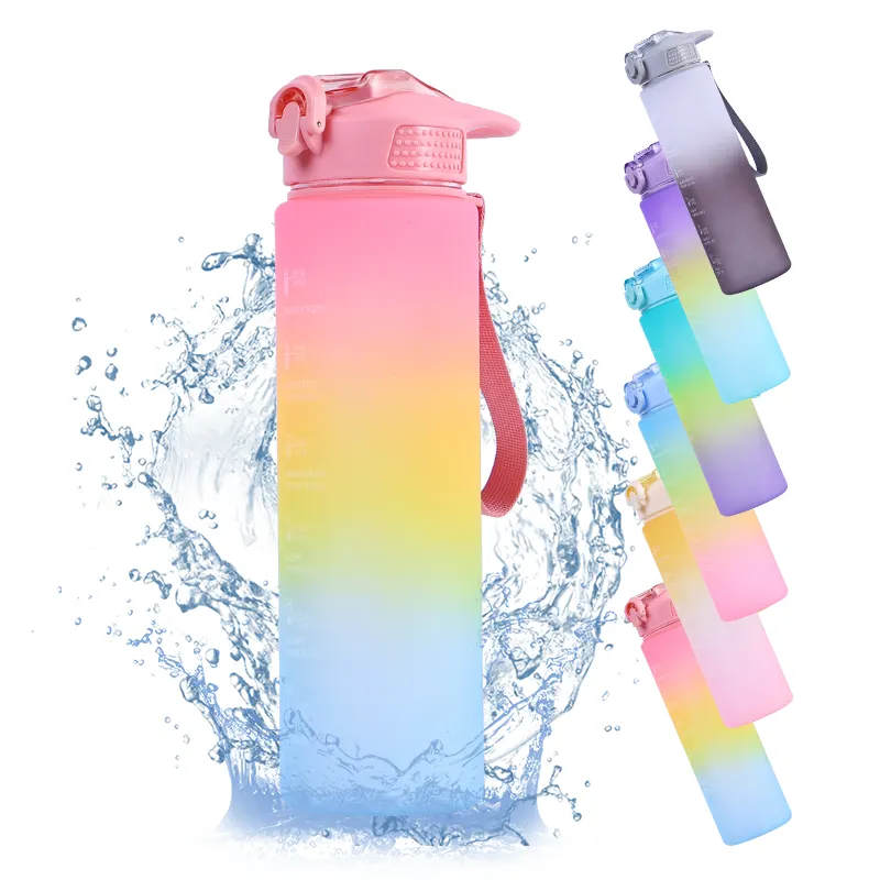 Bottiglia d'acqua motivazionale da 32 once con cannuccia e indicatore del tempo, brocca d'acqua sportiva riutilizzabile portatile in Tritan senza BPA e a tenuta stagna