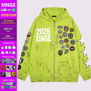 เสื้อฮู้ดดี้กราฟิกปี 2026 แบบปรับแต่งได้สำหรับผู้ชาย สีเขียวนีออน ทรงโอเวอร์ไซส์ สไตล์สตรีทแวร์ แต่งลายปะติด งานพิมพ์ดิจิทัลลายไม้ไผ่ สำหรับฤดูใบไม้ร่วง - Product Image 1