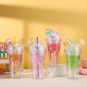 Vaso de Plástico Ecológico de Doble Capa <span class=keywords><strong>con</strong></span> Revestimiento Anticorrosión, Diseño Rojo de <span class=keywords><strong>Mickey</strong></span> <span class=keywords><strong>con</strong></span> Pajita para Uso en Exteriores (Gimnasio, Camping) - Product Image 2