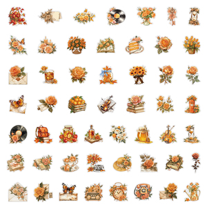 51 pièces/sac Transparent Orange fleurs autocollants étanche vinyle Journal Vintage PET autocollants décoratif mur autocollant Scrapbooking - Product Image 6