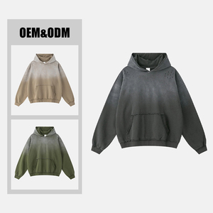 Tùy Chỉnh Thời Trang Đường Phố Người Đàn Ông Của Áo Thun Đau Khổ Hoodie Axit Rửa Ngược Khâu Pháp Terry Hoodie Gradients Mặt Trời Phai - Product Image 6