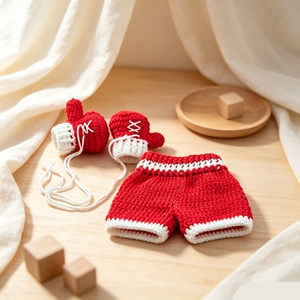 Nouvel ensemble de photographie pour nouveau-nés, accessoires tricotés, <span class=keywords><strong>Crochet</strong></span> fait main bleu 'Boxing King' - Product Image 6