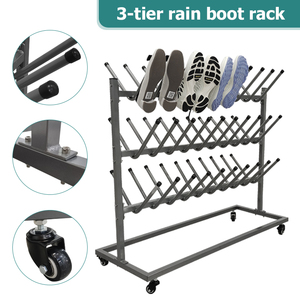 JH-Mech Metal <strong>Shoe</strong> Display <strong>Rack</strong> with Four 360 Degrees Caster <strong>Wheels</strong> Flexible Mobility 30 Pairs Stainless Steel Mobile Boot <strong>Rack</strong> - Product Image 6