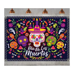 Hari Meksiko dari spanduk latar belakang mati hari hantu Pesta roh mati Dia de los muertos spanduk latar belakang