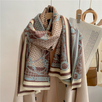 Vente d'usine Écharpe en jacquard floral double face en polyester doux et chaud pour femmes, chaîne à lettres, châle de climatisation épais