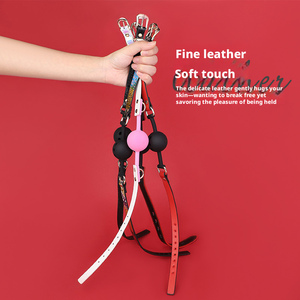 Jouets sexuels pour adultes en cuir noir, menottes BDSM, boule buccale pour gorge profonde avec chaîne pour équipement de bondage, collier en cuir érotique - Product Image 4