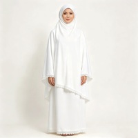 Ensemble Khimar blanc pour femmes, avec capuche intégrée, vêtements modestes, vêtements musulmans islamiques, longueur au sol