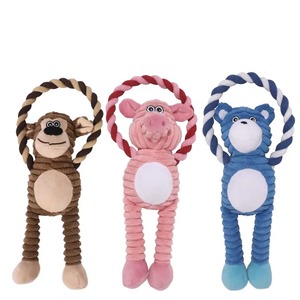 Giocattoli per Cani Interattivi: Orso Blu, Maialino Rosa, Scimmia Marrone, Peluche Sonoro con Corda da Tirare - Product Image 2