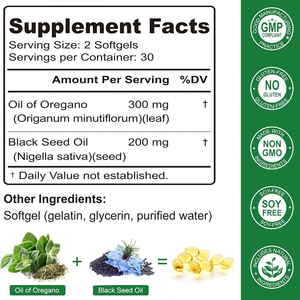 Complément alimentaire à base de plantes pour la santé digestive, huile d'origan sauvage, huile de graines noires, capsules molles, extrait de plantes antioxydant - Product Image 2