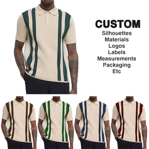 Novedad de verano para hombre, suéter de punto, polo, costura, contraste de color, Jersey a rayas, polos de punto - Product Image 3