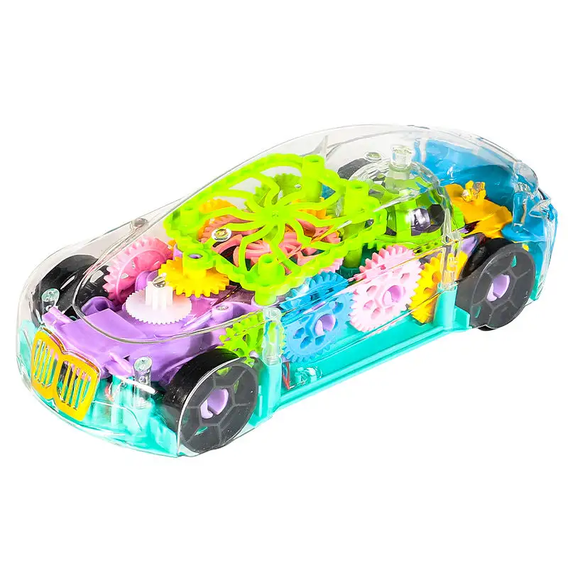 투명 장난감 자동차 유니버설 드라이빙 라이트 투명 외관 기어 연계 컨셉 전기 장난감 자동차