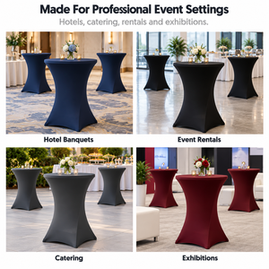 Commercial Grade Spandex Cocktail <b>Table</b> <b>Cover</b> with Washable Stretch Fabric and Custom Labels for Bulk Hospitality Supply - Product Image 4