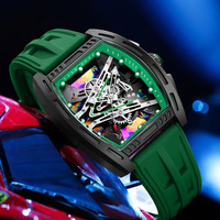 Montre à quartz pour homme la plus vendue, cadran squelette coloré, bracelet en silicone antichoc, idéale pour le quotidien