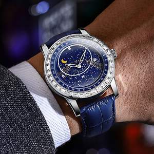 Montre à quartz Binbond 8899 pour homme, cadran rotatif ciel étoilé, diamant, 44 mm, mode soleil lune étoile, étanche et lumineuse - Product Image 2