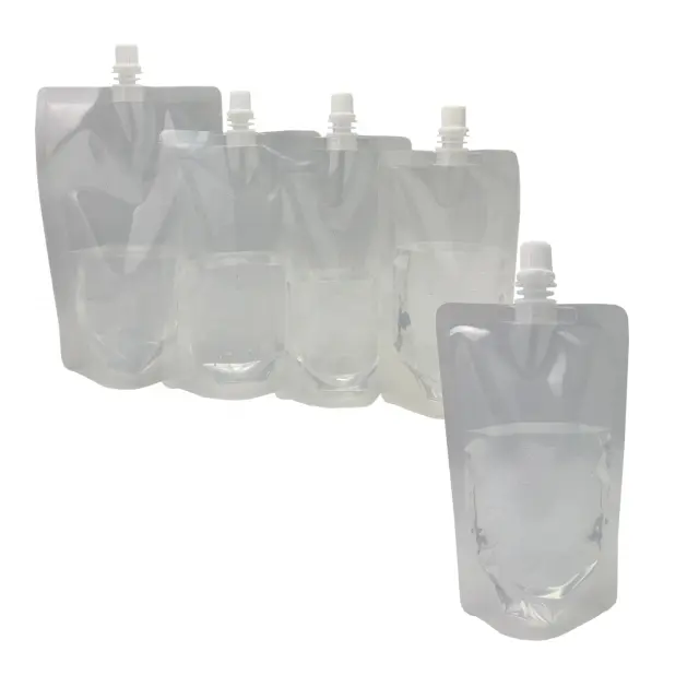 透明な透明なスタンドアップ液体ジュースパックを出荷する準備ができてさまざまなサイズの生分解性プラスチックノズルスパウトポーチ飲料