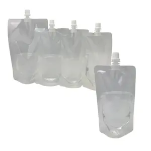 Ready To Ship Transparent Clear Stand-Up Liquid Juice Pack Different Sizes Biodegradable Plastic Nozzle Spout Pouch Beverages