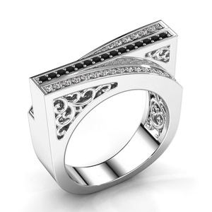 Anillo Unisex Moderno de Circonita Negra y Blanca con Micropavé, Joyería de Moda para Dedos - Product Image 1