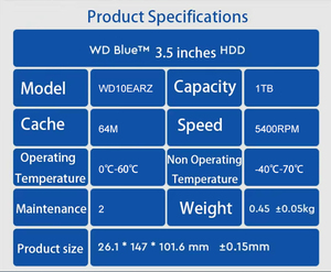 ฮาร์ดดิสก์ WD Blue ขนาด 3.5 นิ้ว ความจุ 1TB แบบ SATA สำหรับอัปเกรดและสำรองข้อมูลคอมพิวเตอร์ตั้งโต๊ะ - Product Image 6
