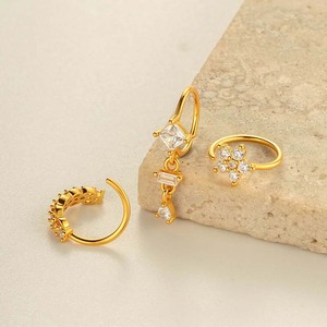 HENGSEN Bijou de <span class=keywords><strong>piercing</strong></span> nasal plaqué or 18 carats avec <span class=keywords><strong>anneau</strong></span> carré en zircon cubique et pendentif goutte d'eau pour femme 164-6 # - Product Image 4